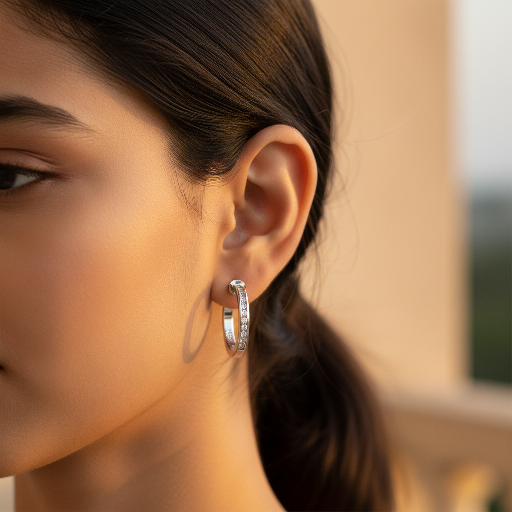 925纯银镶嵌立方氧化锆耳环，女士款 | 日常佩戴