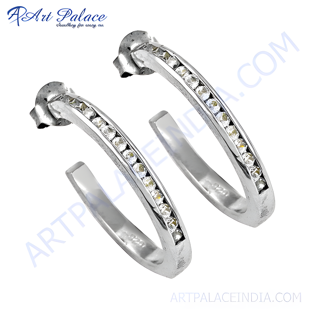 925 sterling silver hoop earrings with clear cubic zirconia stones