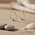 将图像加载到图库查看器中， Silver Hoop Earrings with Green Gemstone | Women's Jewelry
