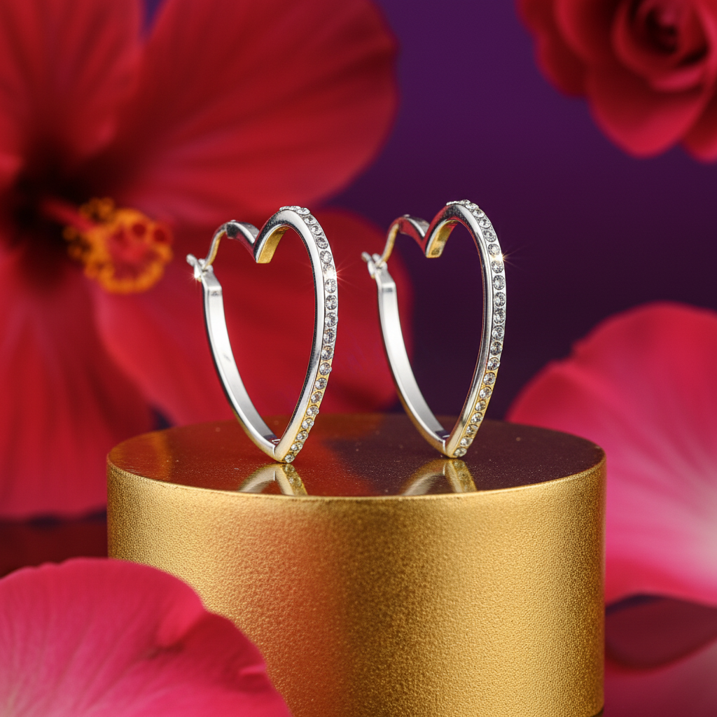 Aros de plata con forma de corazón y cristales | joyería de moda para mujer