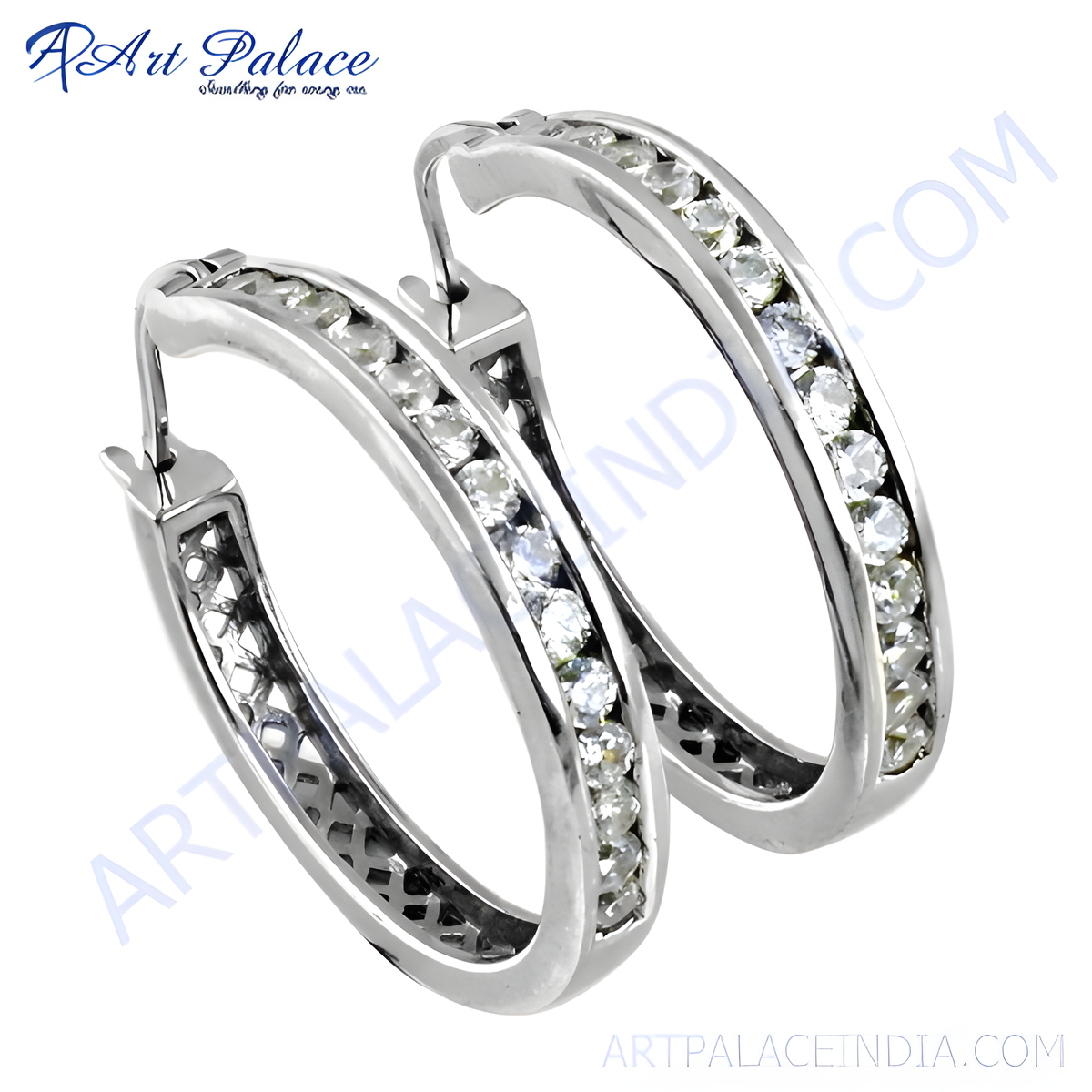 925 sterling silver hoop earrings with clear cubic zirconia stones