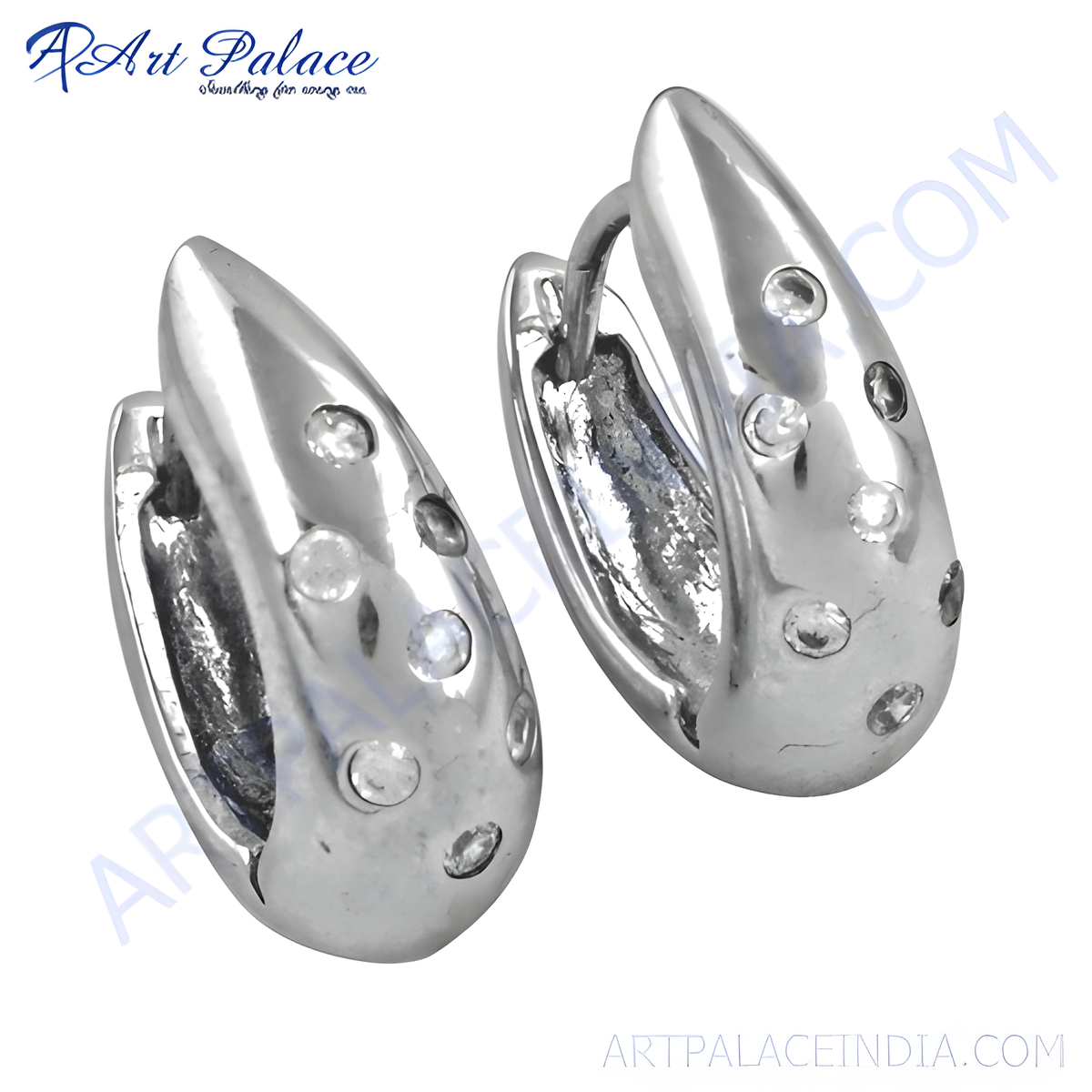 Sterling silver hoop earrings with clear cubic zirconia accents, a classic and elegant design