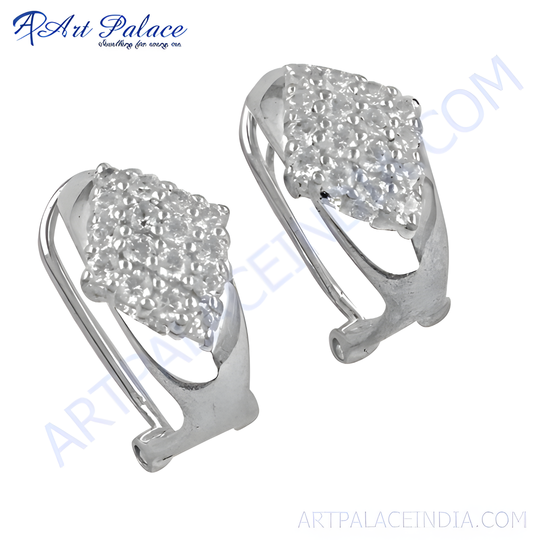 A pair of 925 sterling silver stud earrings with sparkling cubic zirconia stones.