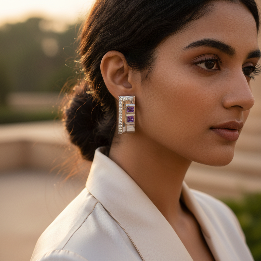 Silver Amethyst Stone Earrings for Women | Dainty Jewelry