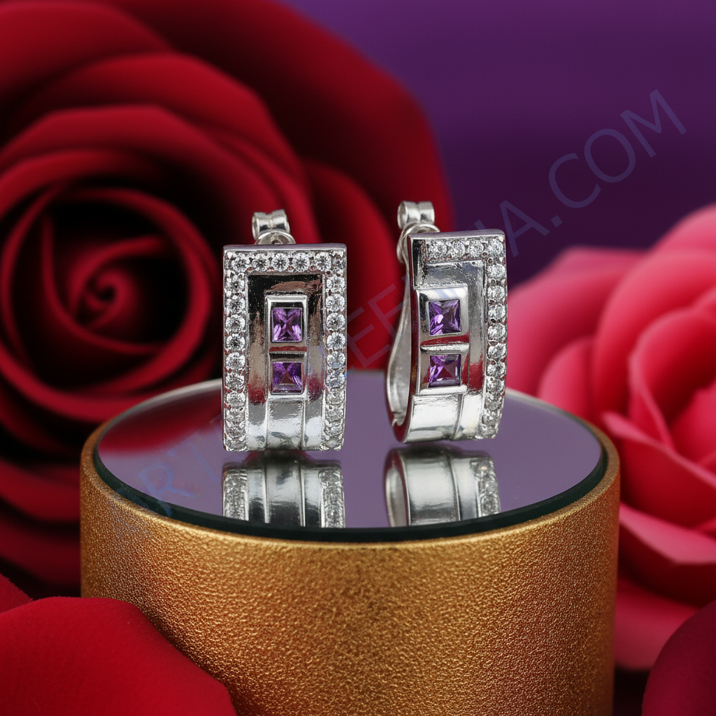 Silver amethyst stone earrings for women | dainty jewelry