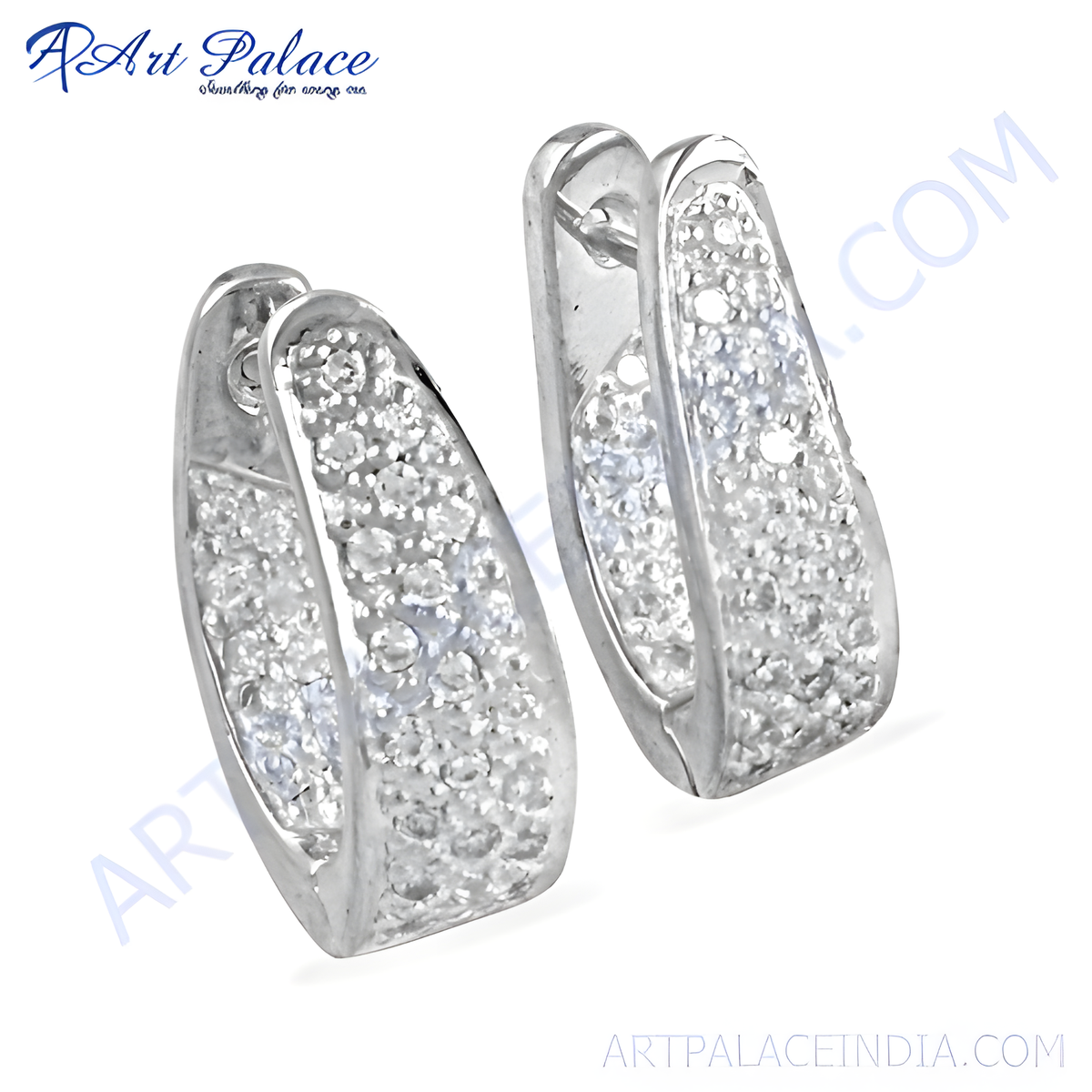 Silver hoop earrings with sparkling cubic zirconia stones for women