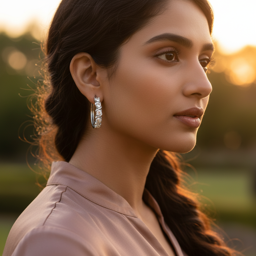 925 Silver Cubic Zirconia Hoop Earrings for Women | Daily Wear