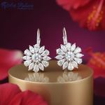 将图像加载到图库查看器中， 女士银色立方氧化锆花朵耳环 | 垂坠耳环
