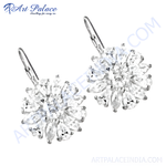 将图像加载到图库查看器中， Silver dangle earrings with a flower design set with sparkling cubic zirconia stones.
