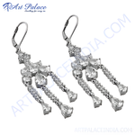 将图像加载到图库查看器中， Silver chandelier earrings with clear cubic zirconia stones. Dangle earrings for women.
