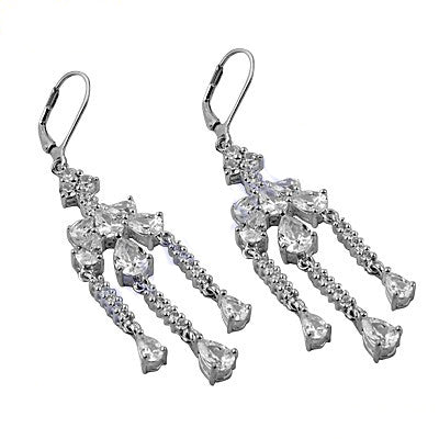 Silver Chandelier Earrings with Cubic Zirconia | Women's Jewelry