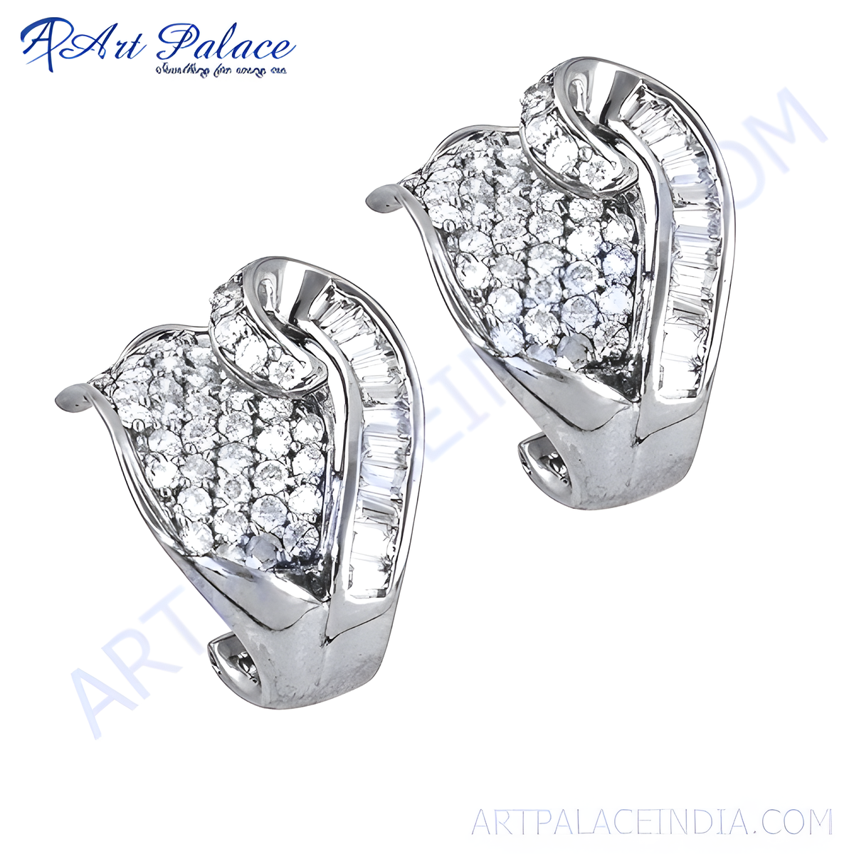 Diamond stud earrings in a heart shape, crafted with diamonds on white background