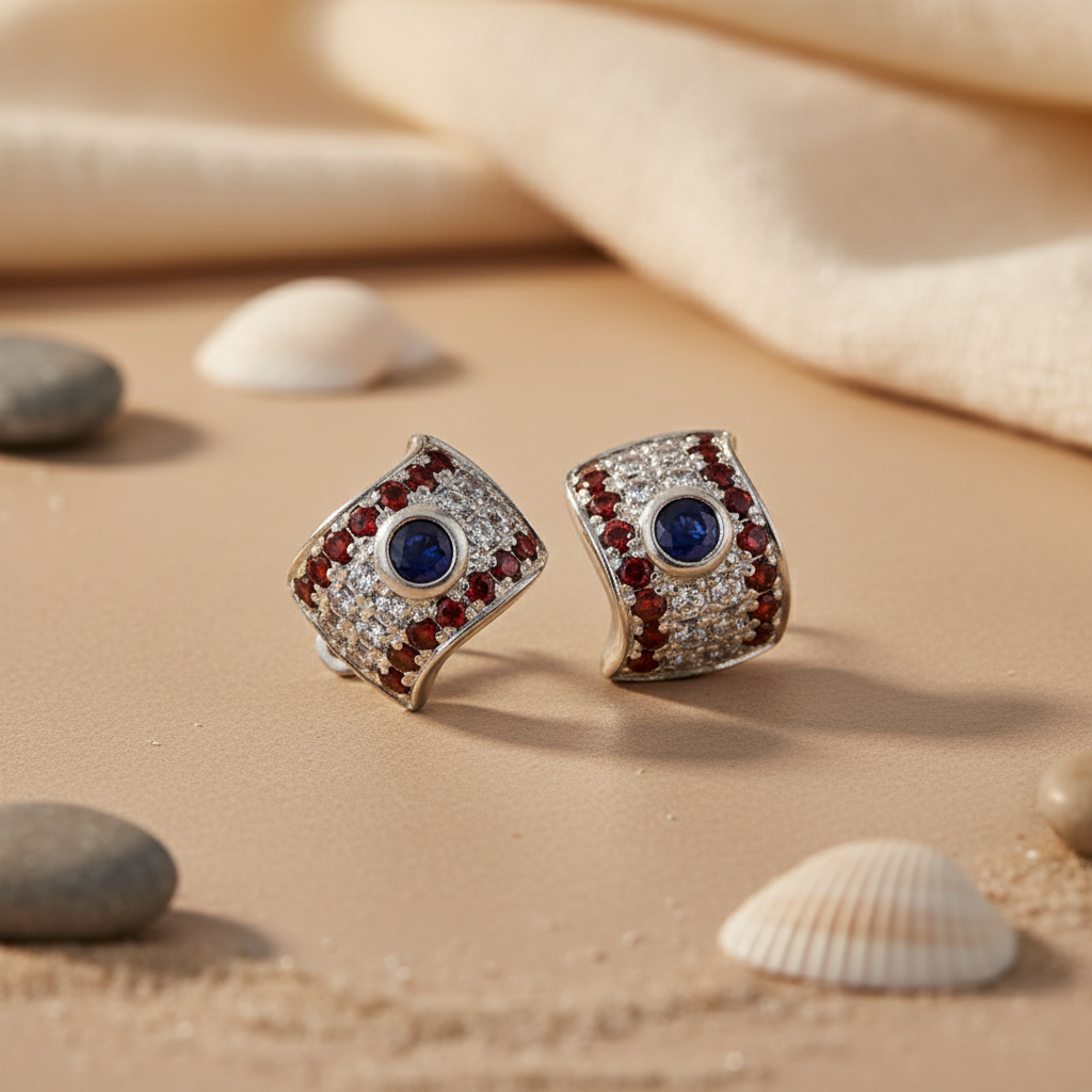 925 Silver Garnet Sapphire Stud Earrings for Women | Gift