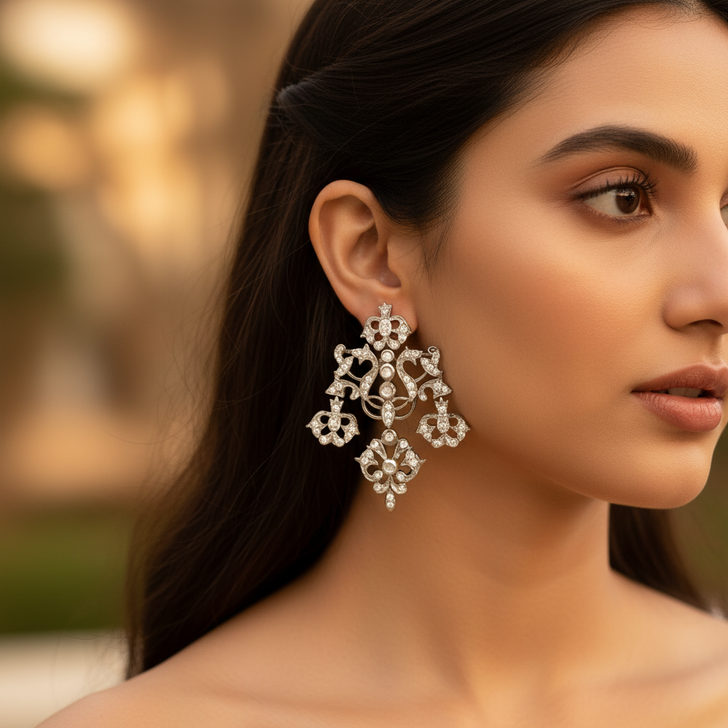 Pendientes colgantes de plata para mujer | Diseño floral | Regalo