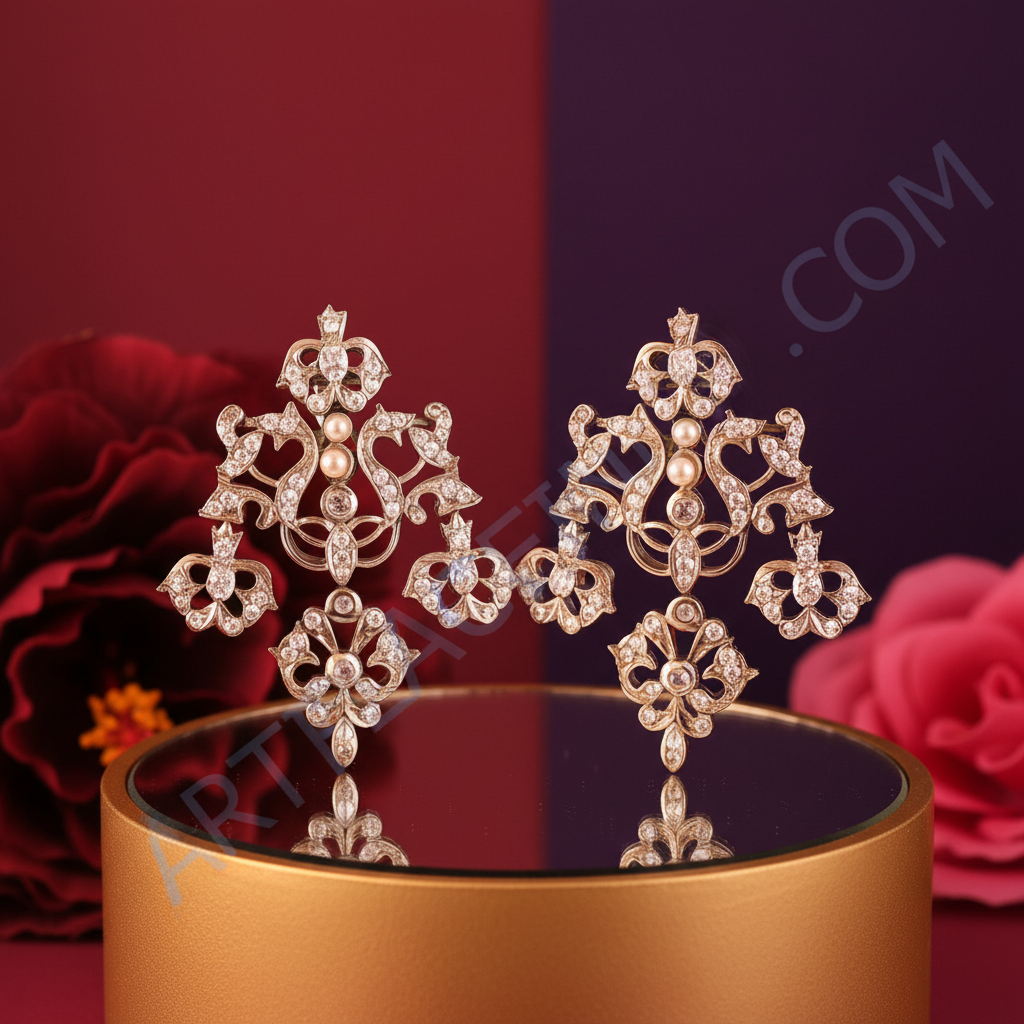 Silver dangle earrings for women | floral design | gift