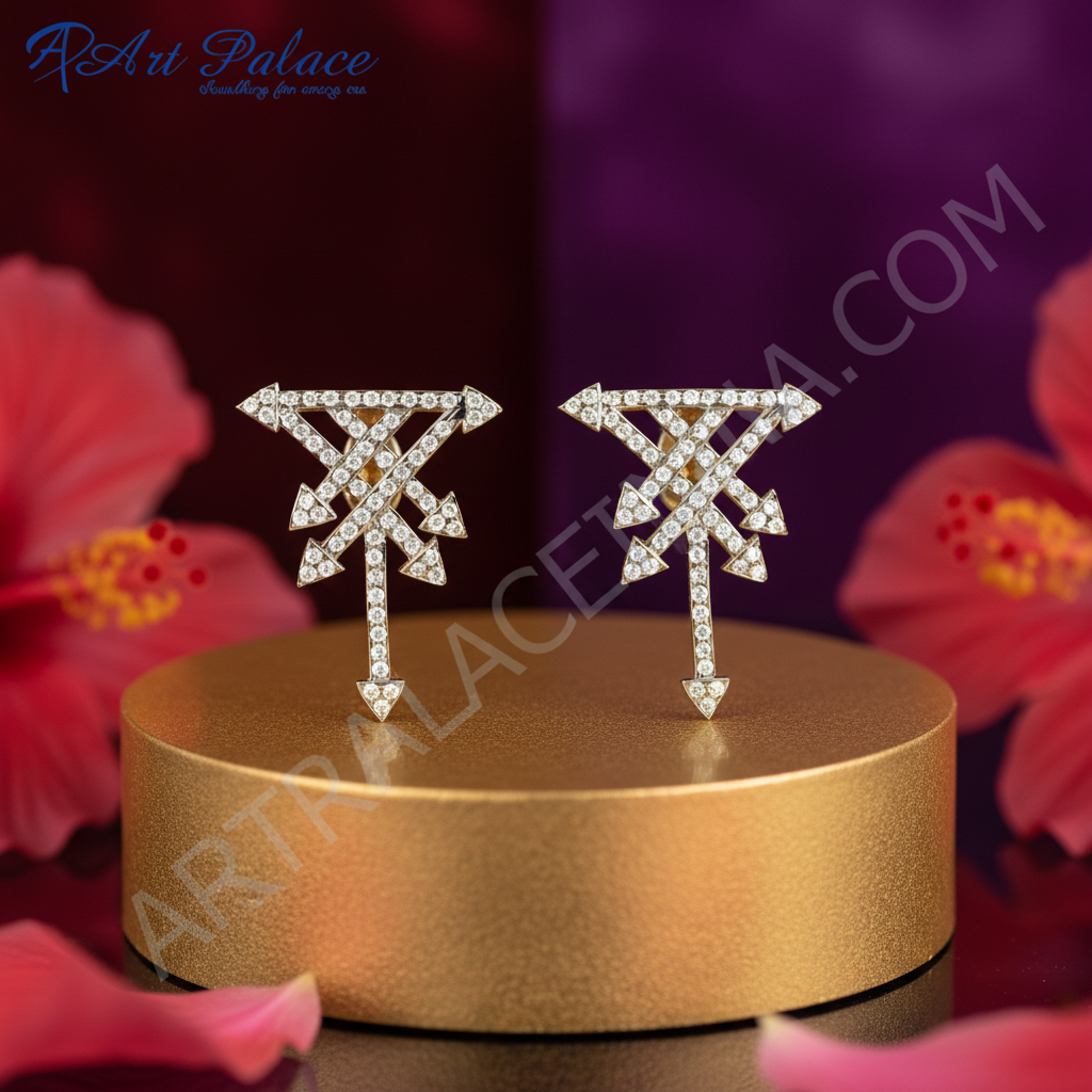 Gold arrow stud earrings with diamond accents | women's jewelry