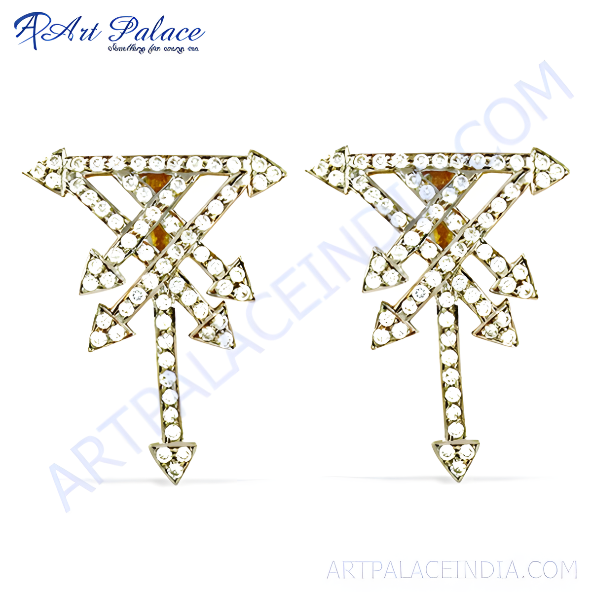 Gold arrow stud earrings with diamond accents