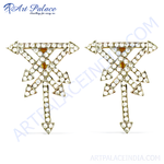Load image into Gallery viewer, Gold arrow stud earrings with diamond accents. Women&#39;s jewelry with a unique arrow design.
