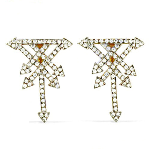 Gold plating arrow stud earrings with diamond accents | women's jewelry