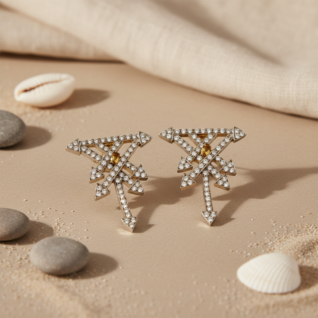gold plating Arrow Stud Earrings with Diamond Accents | Women's Jewelry