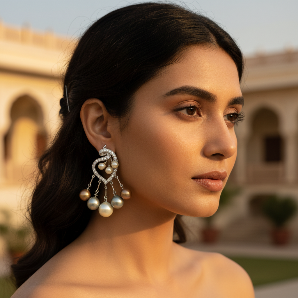 Pendientes de araña de perlas de plata para mujer | Pendientes colgantes