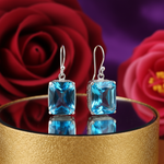 将图像加载到图库查看器中， 925银蓝色托帕石耳环 | 长方形切割宝石首饰
