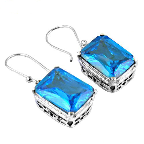 925 Silver Blue Topaz Earrings | Rectangular Cut Gemstone Jewelry