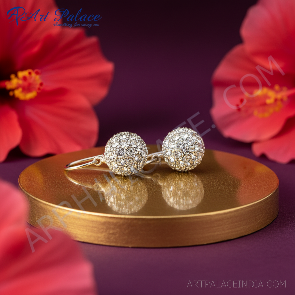 女士银色水晶球耳环 | 璀璨珠宝