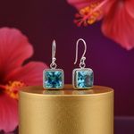 将图像加载到图库查看器中， 925纯银蓝色托帕石方形耳环，女士款 | 礼物
