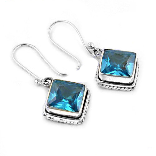 925 Silver Blue Topaz Square Earrings for Women | Gift