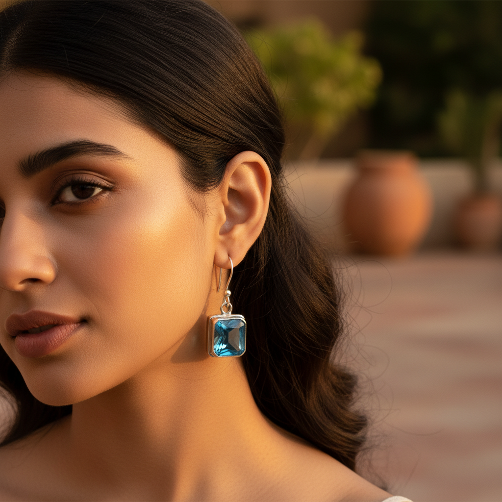 925银蓝色托帕石耳环（女士款）| 宝石首饰