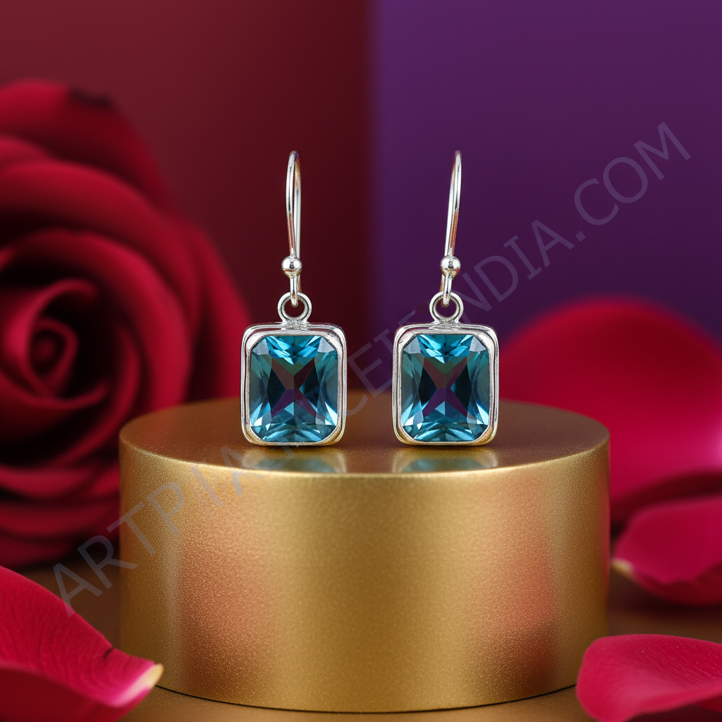 925银蓝色托帕石耳环（女士款）| 宝石首饰