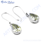 Load image into Gallery viewer, 925 sterling silver teardrop dangle earrings with a light green amethyst gemstone.
