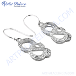 Load image into Gallery viewer, Sterling silver infinity dangle earrings with clear crystal accents, perfect for daily wear.
