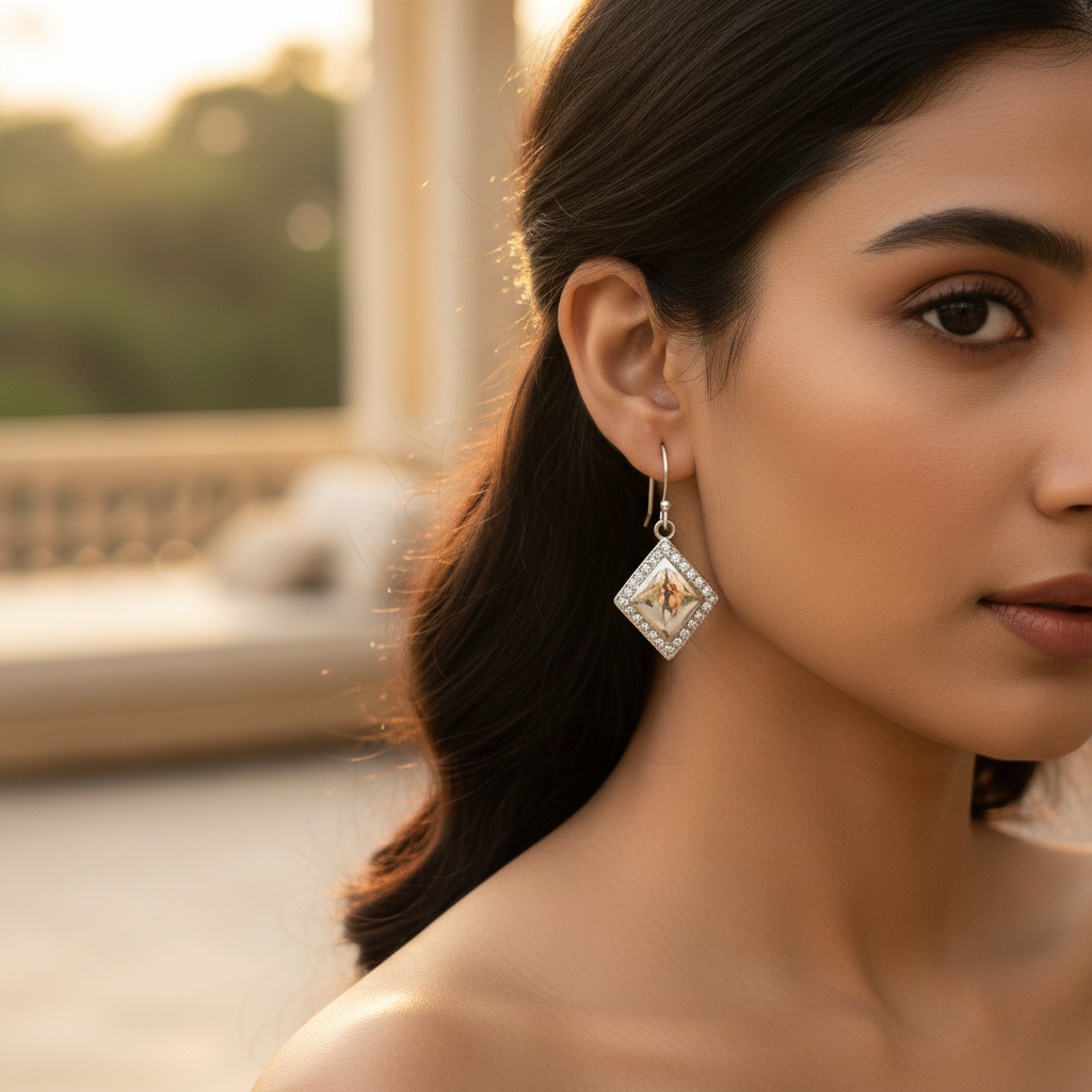 Silver Rhombus Earrings with Cubic Zirconia | Women's Jewelry