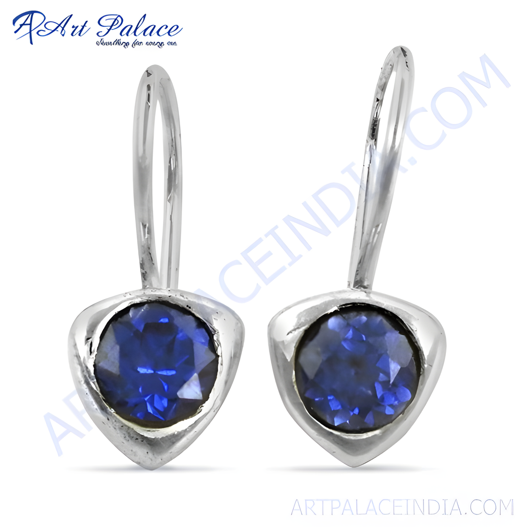 925 sterling silver dangle earrings with vibrant blue sapphire gemstones, perfect for any occasion.