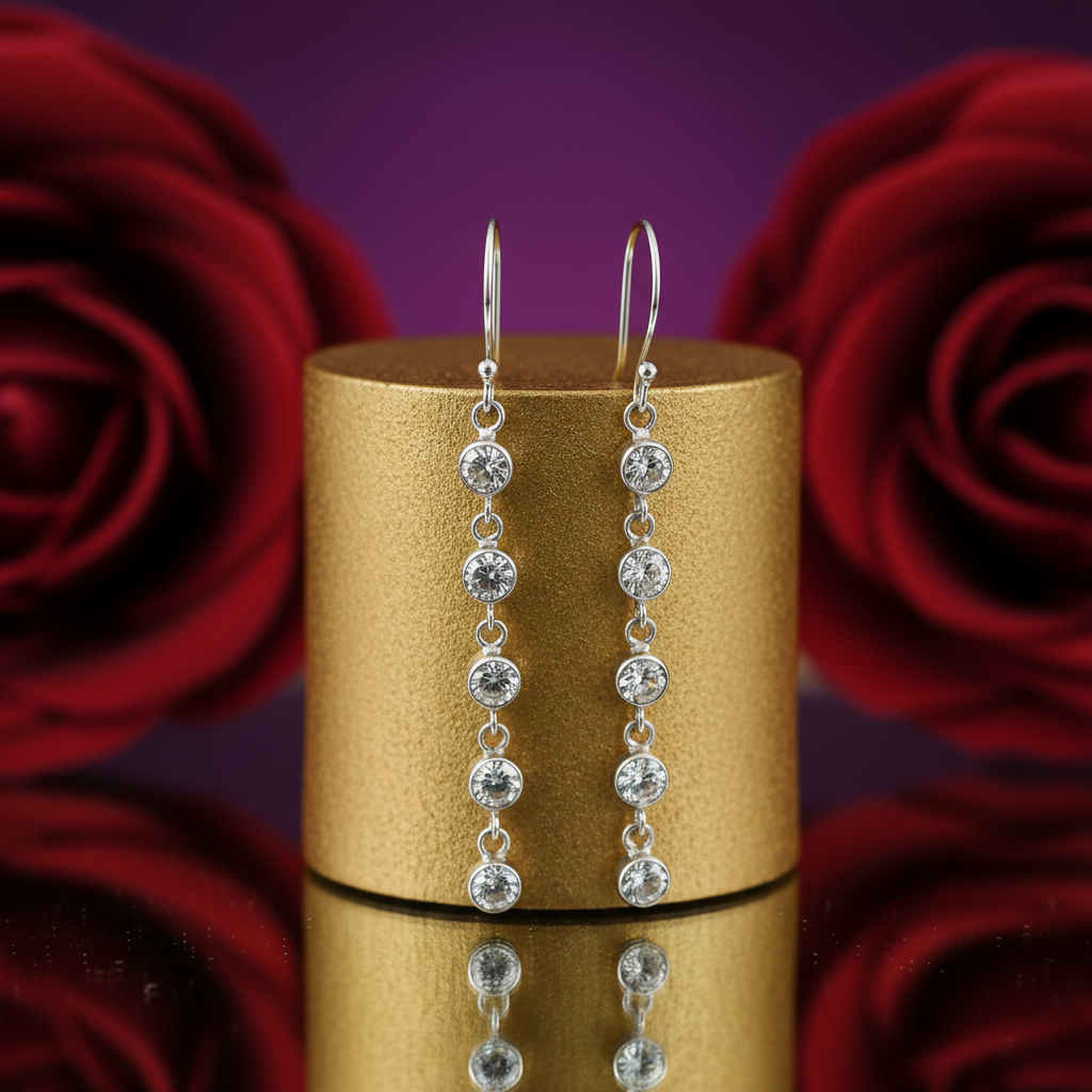 银色水滴耳环，镶嵌透明立方氧化锆石 | 女士珠宝礼品