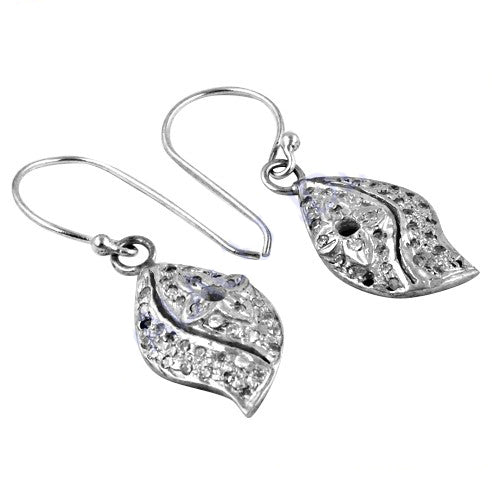 925 Silver Leaf Earrings with Crystals | For Women