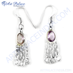 Load image into Gallery viewer, 925 sterling silver dangle earrings with amethyst and cubic zirconia gemstones.
