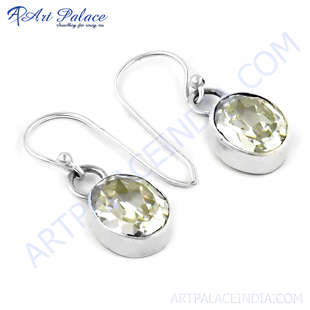 925 sterling silver drop earrings with oval citrine gemstones, a yellow color