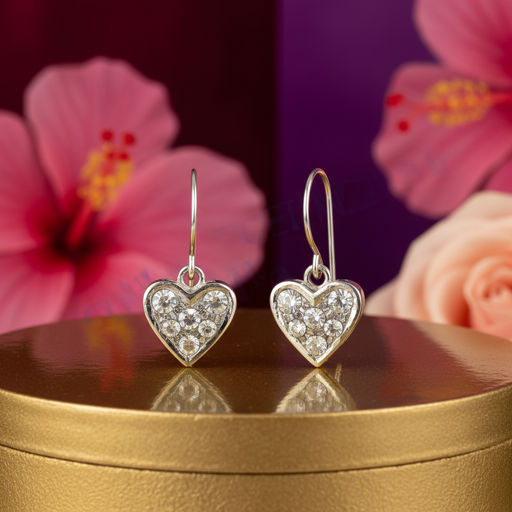925纯银镶嵌立方氧化锆心形耳环（女士款）| 礼物