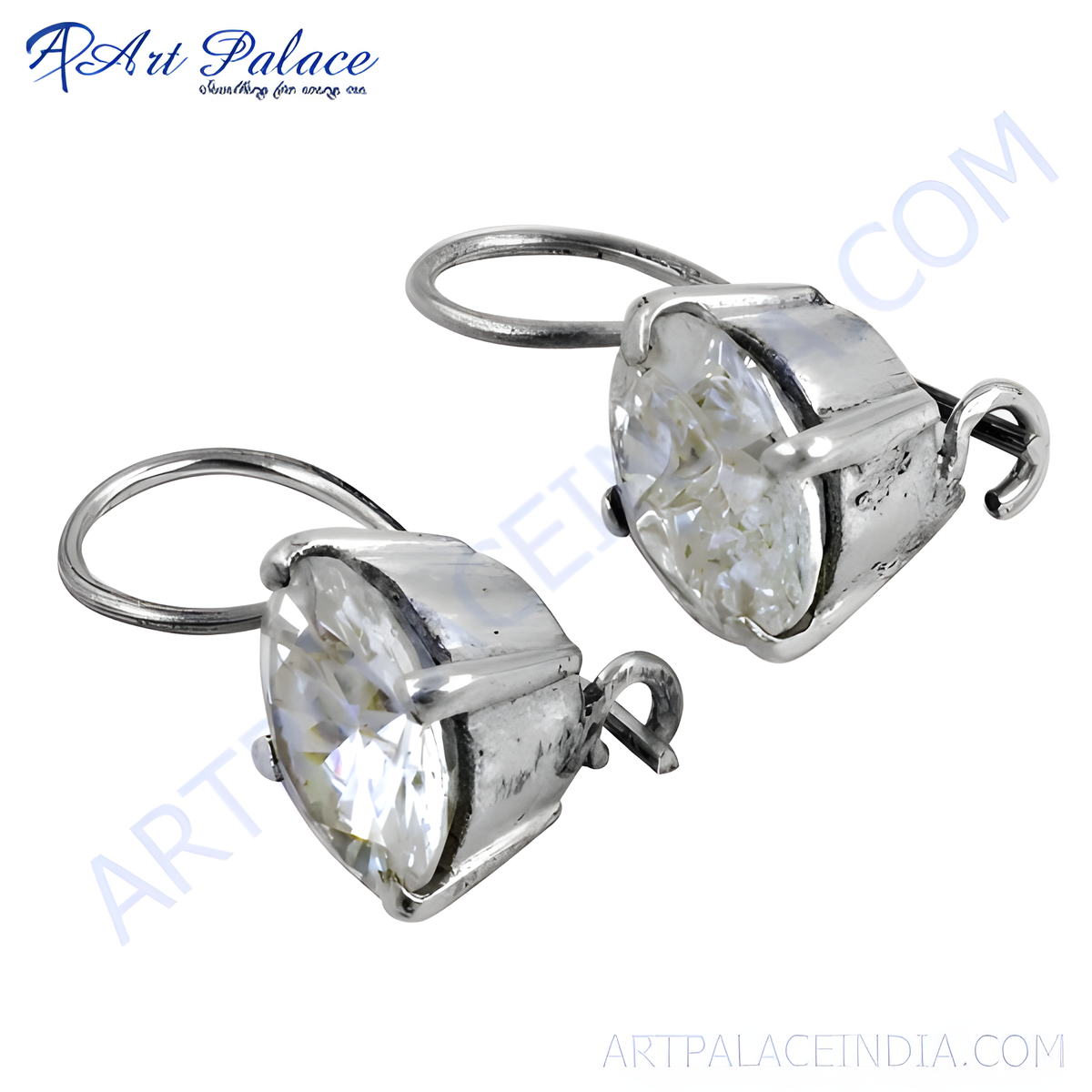 Silver drop earrings featuring sparkling round cut cubic zirconia stones
