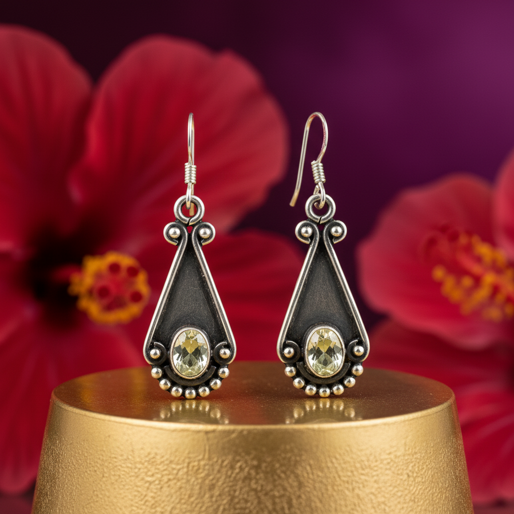 925 silver lemon quartz teardrop earrings for women