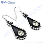 Load image into Gallery viewer, 925 sterling silver dangle earrings with a teardrop design and lemon quartz gemstone.
