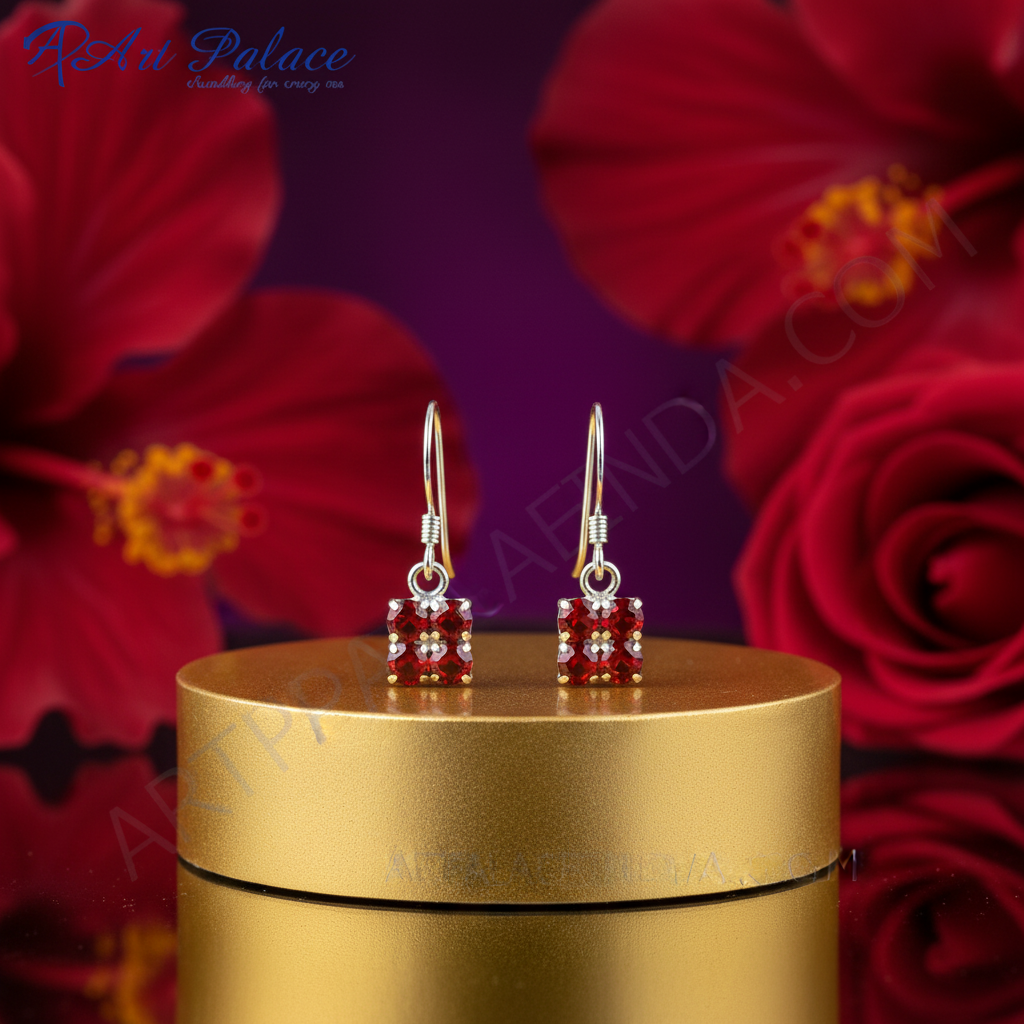 925 Silver Garnet Drop Earrings for Women | Gemstone Jewelry