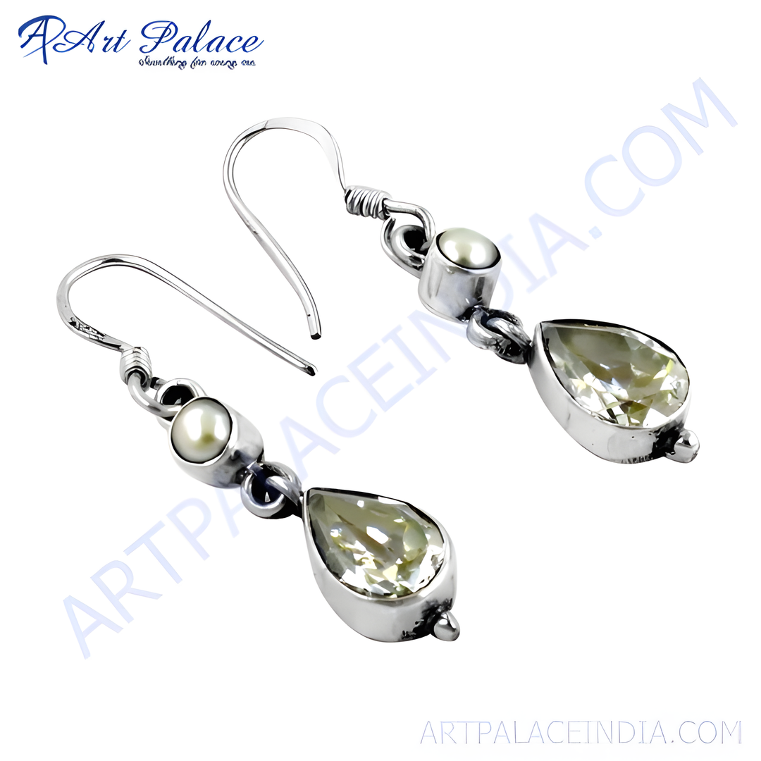 925 sterling silver drop earrings with citrine and pearl gemstones.