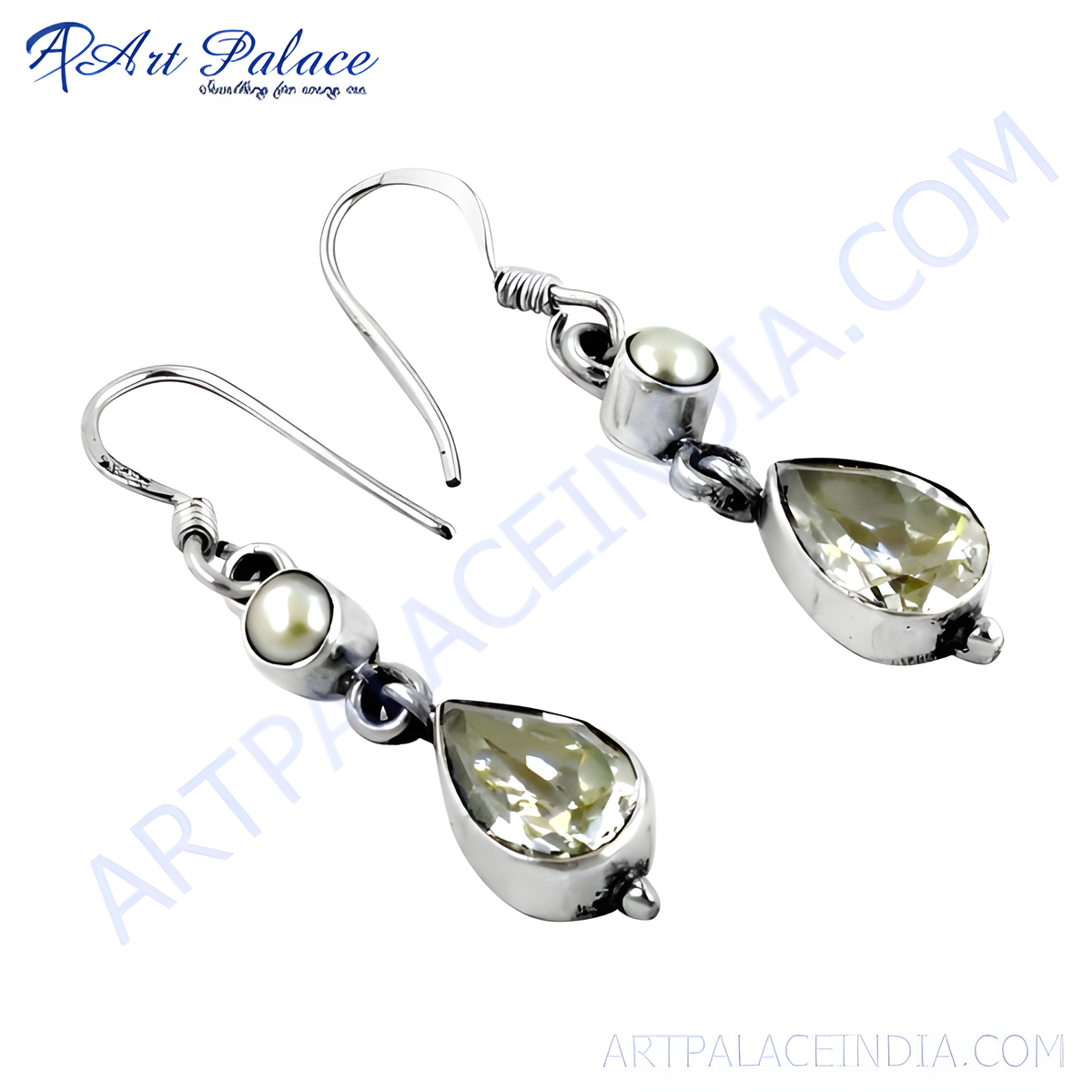 925 sterling silver drop earrings with citrine and pearl gemstones