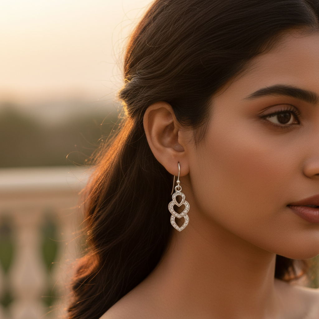 925纯银双心耳环 | 女士首饰 | 礼物