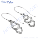 将图像加载到图库查看器中， 925 sterling silver double heart dangle earrings with cubic zirconia stones, perfect for gifts.

