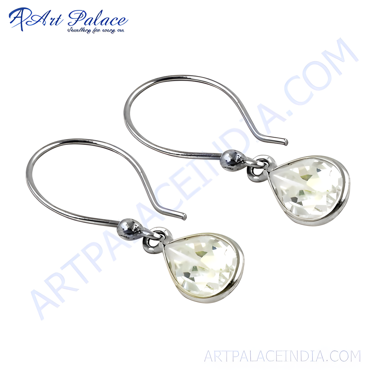 Silver teardrop dangle earrings with gemstone accents